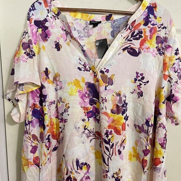 Torrid Womens NWT Floral White Vneclk Rayon Slub Hi-Lo Short Sleeve Blouse 2X - Picture 5 of 8